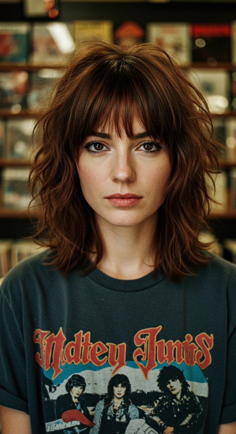 Messy Chestnut Shag with Wispy Fringe