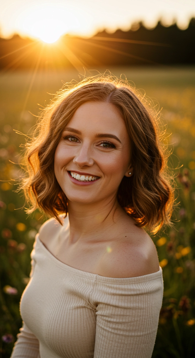 Sun-Kissed Golden Brunette Wavy Lob