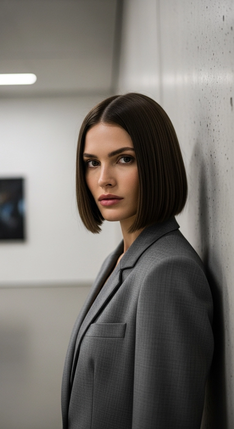 Ultra-Sleek Blunt Chin-Length Glass Bob in Rich Espresso