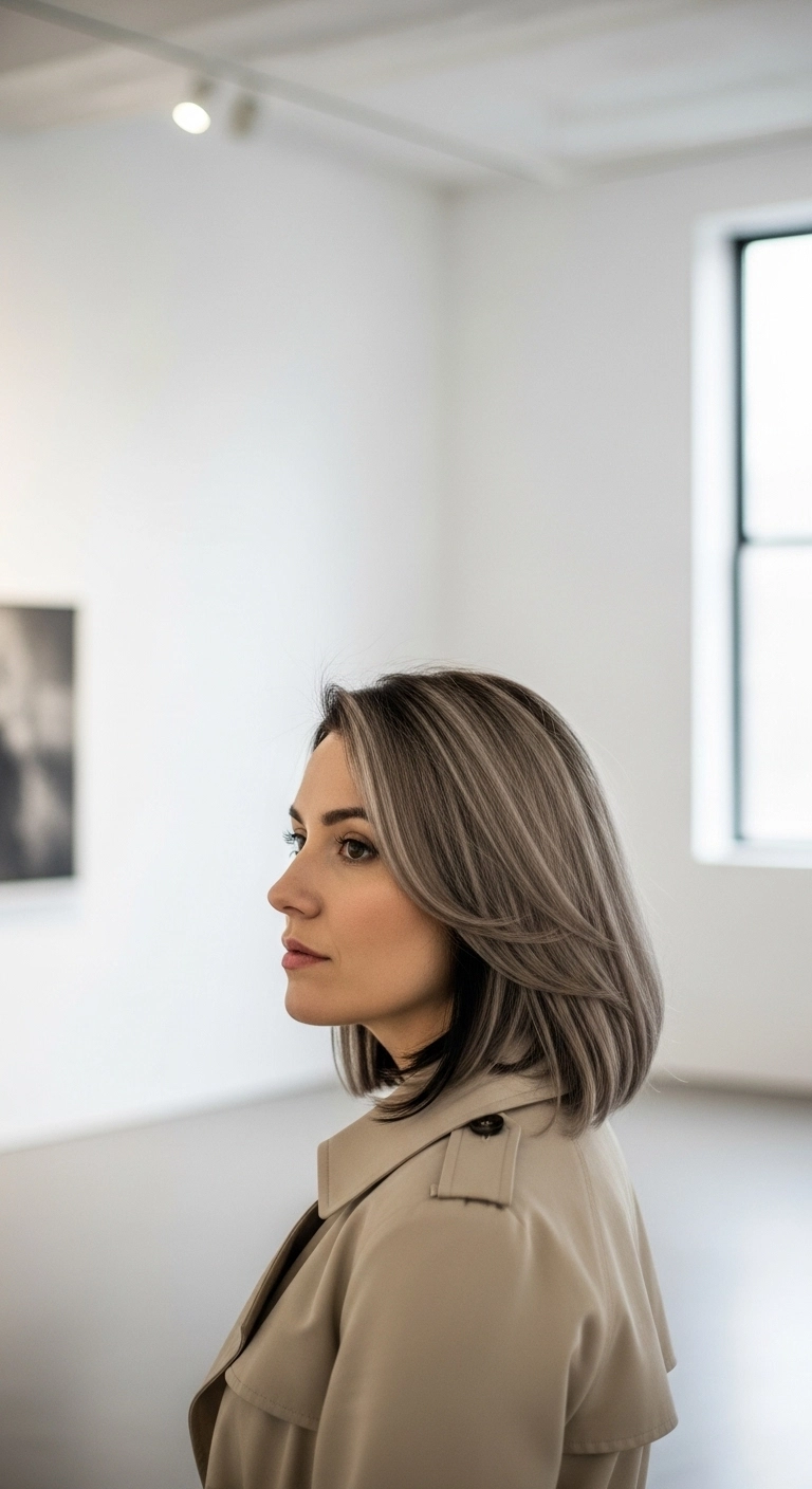 Mushroom Ash Lob with Voluminous Face-Framing Layers