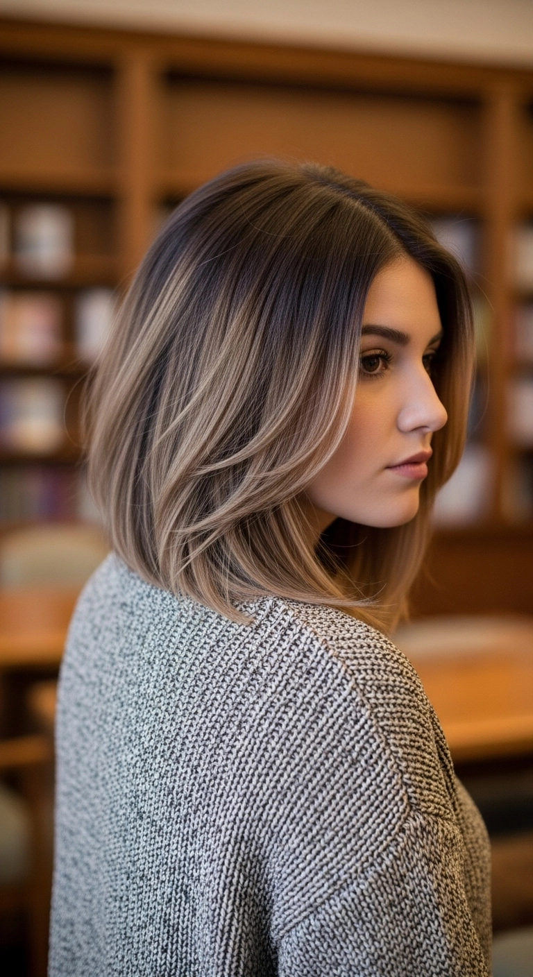 Ash Blonde Balayage Long Bob with Sweeping Layers
