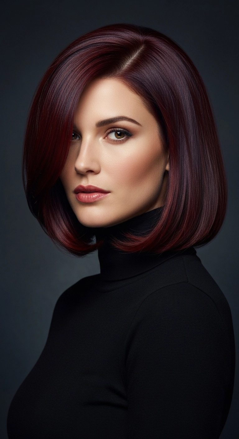 Glossy Burgundy Curved Classic Bob Blowout