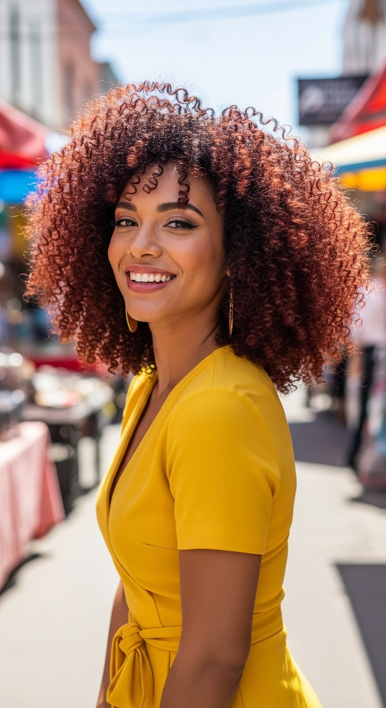 Warm Auburn Voluminous 3C/4A Curly Lob with Fringe