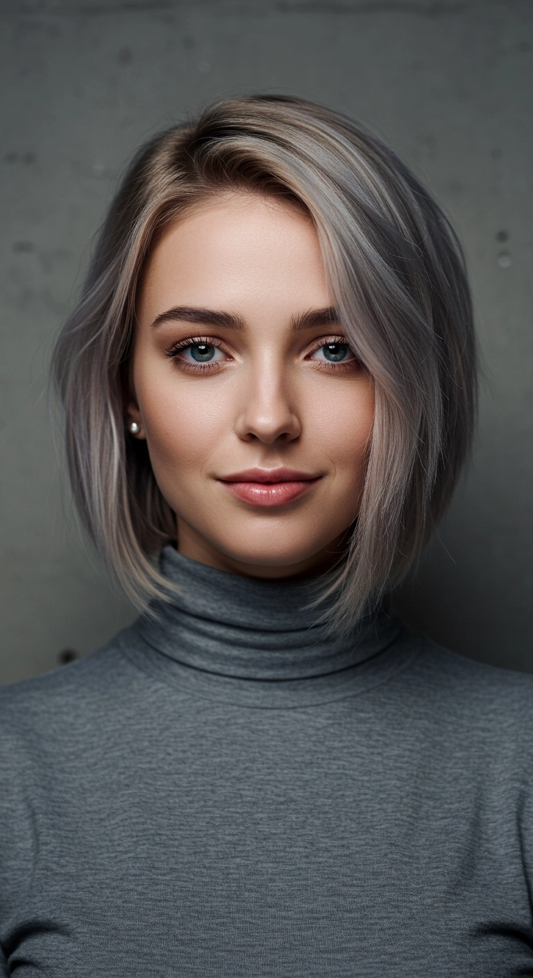 Icy Ash Blonde Chin-Length Bob with Side Part