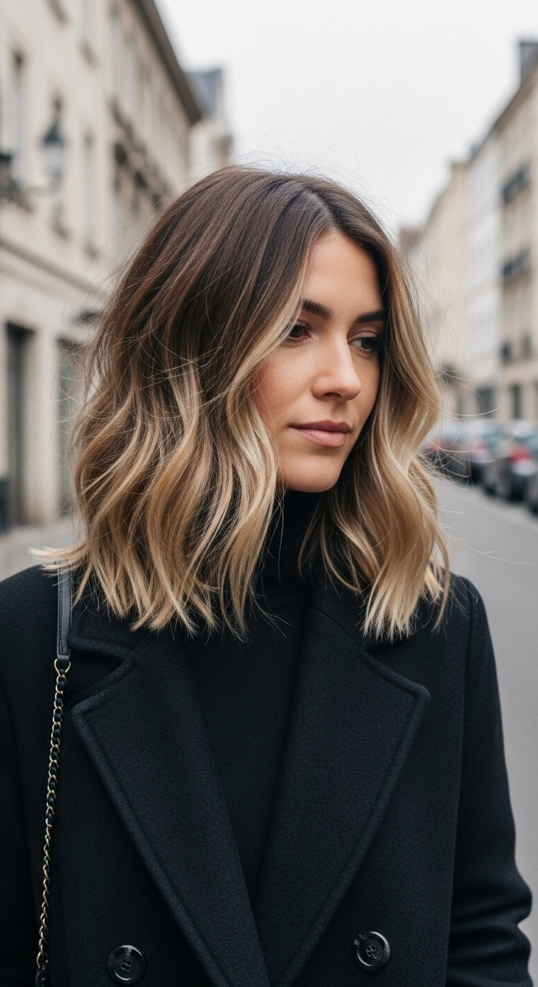 Lived-In Honey Blonde Balayage Textured Lob