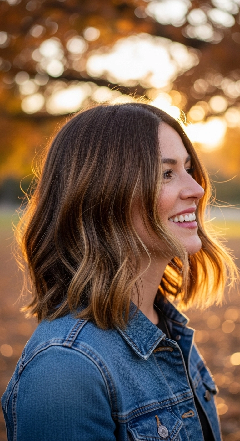 Honey Balayage Textured Lob with Soft Waves