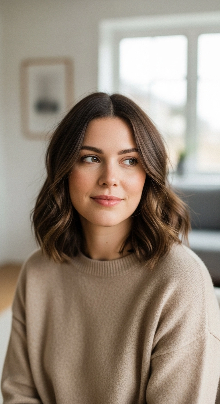 Effortless Chocolate Brown Wavy Lob