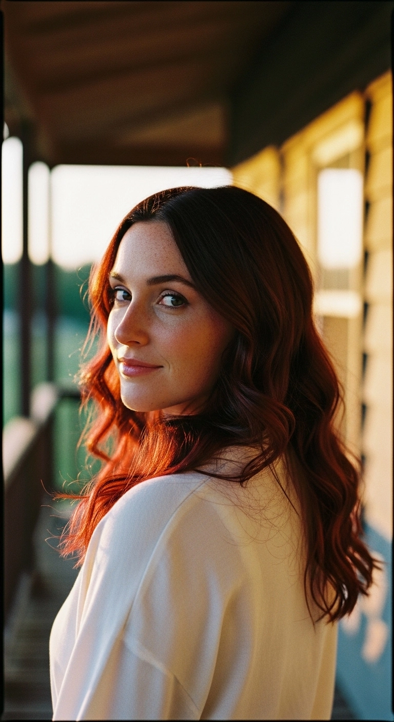 Warm Auburn Long Layers with Soft Lived-In Waves