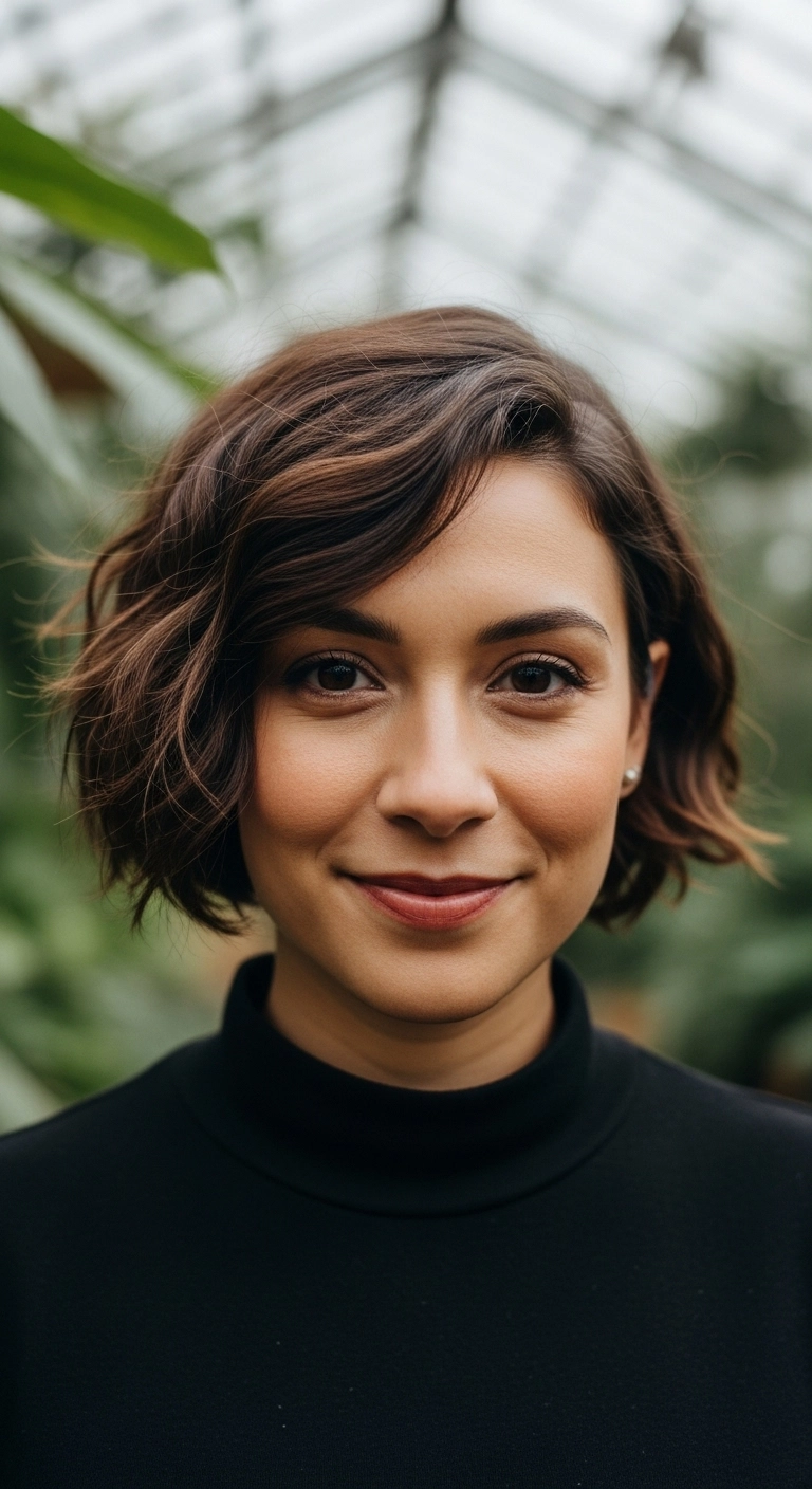 Wavy French Bob with Soft Side-Swept Bangs