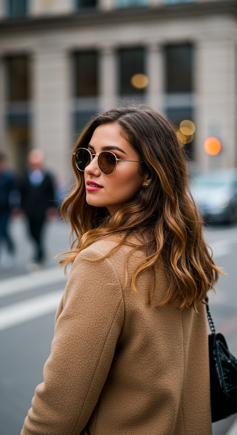 Warm Caramel Balayage on Long Layered Waves