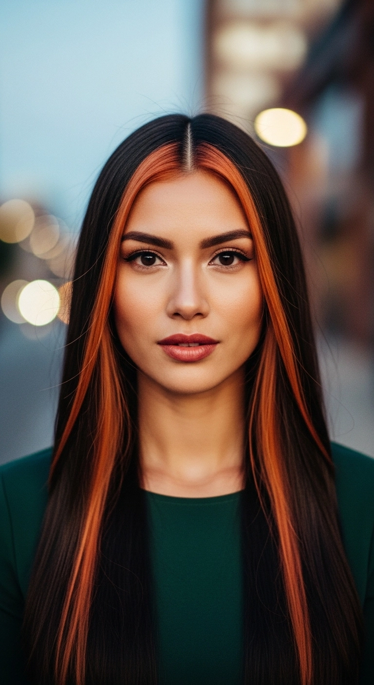Sleek Dark Brunette with Copper Money Piece