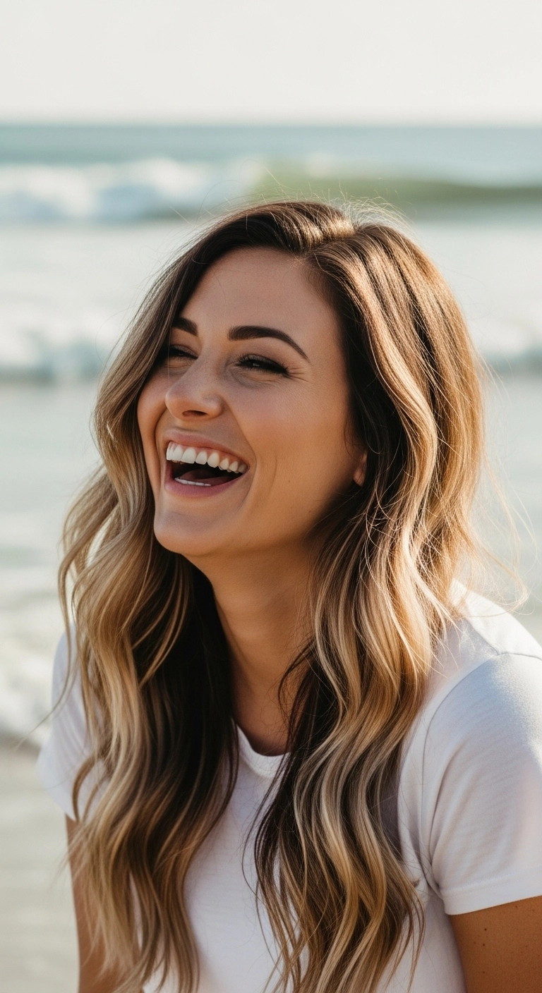 Sun-Kissed Honey Balayage with Effortless Beach Waves