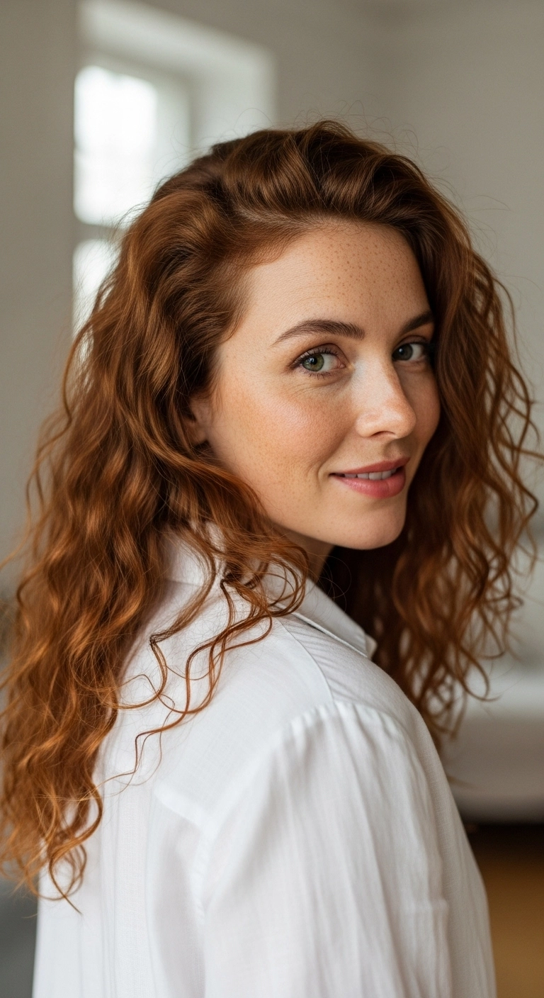 Natural Auburn Long Layered Ringlet Curls