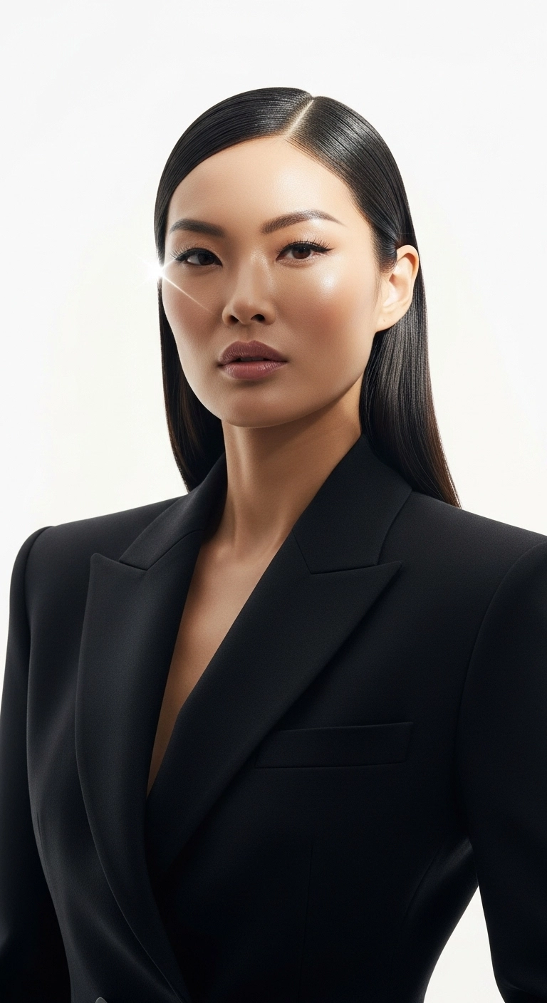 Ultra-Sleek Glass Hair with a Sharp Side Part