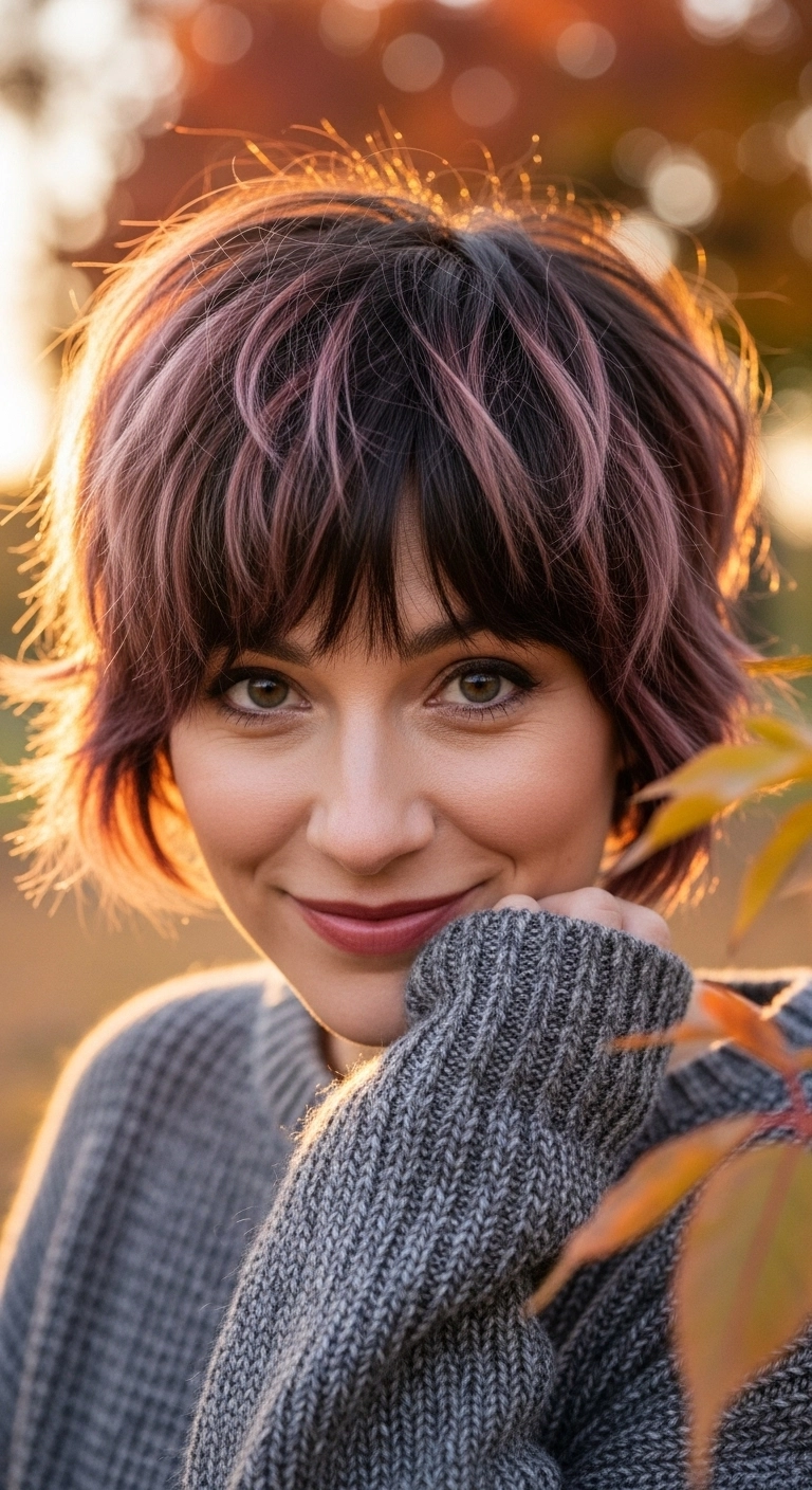 Textured Shaggy Bixie with Dusty Mauve Ribbon Highlights