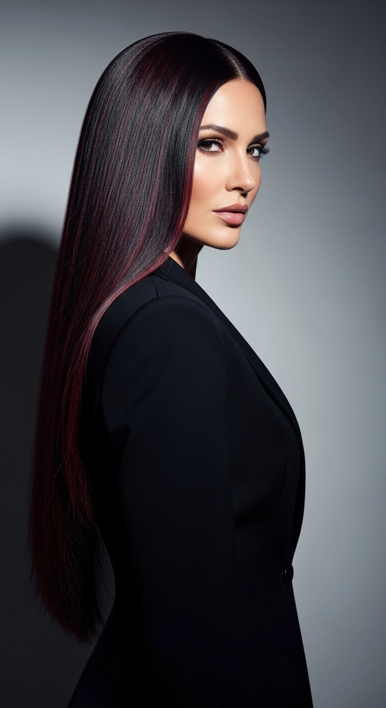 Ultra-Sleek Glass Hair with Burgundy Babylights