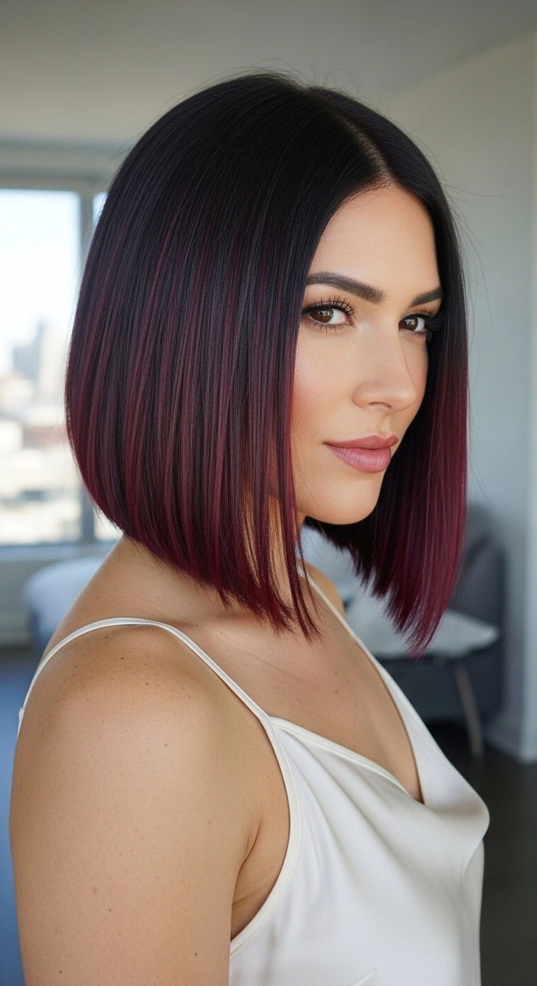 Sleek Black to Burgundy Angled Lob