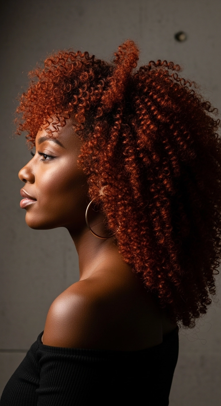 Voluminous Copper 3C/4A Curls with Defined Fringe