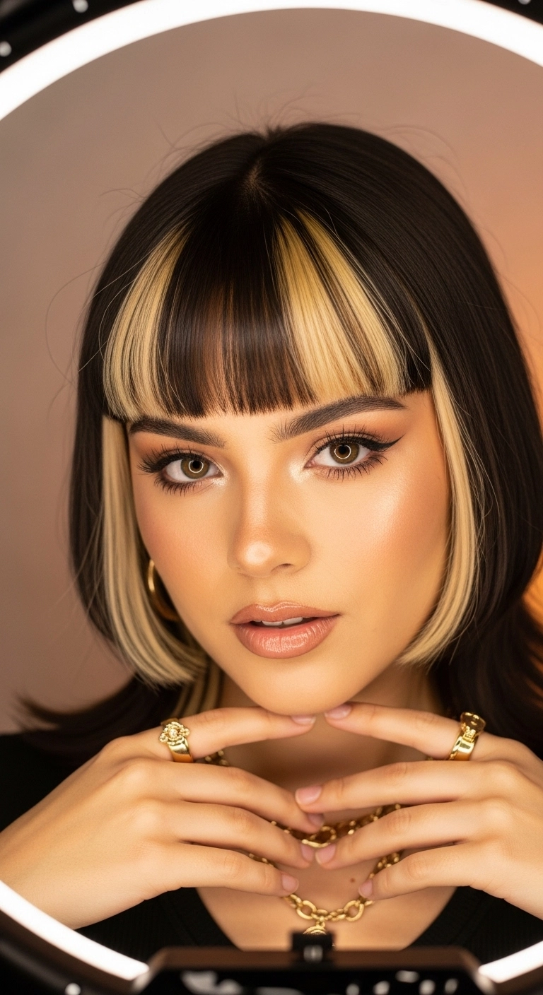 Two-Tone Skunk Stripe Blunt Bob with Framing Bangs