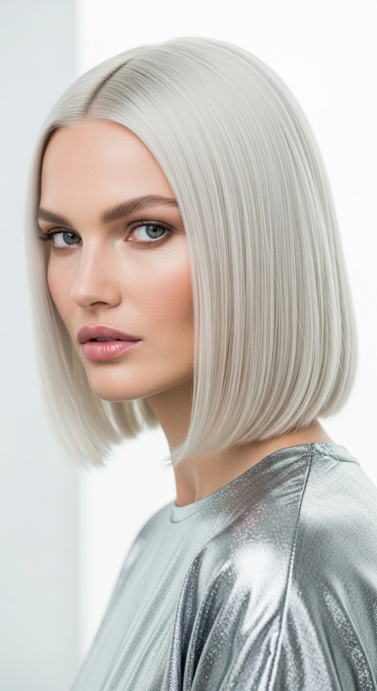 Sleek Platinum Icy Blunt Bob