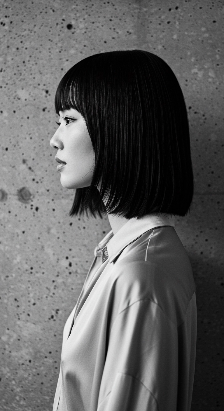 Sharp Sleek Blunt Bob with Straight Bangs