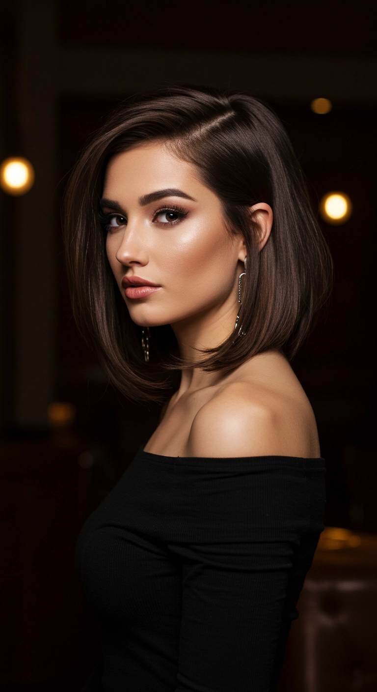 Polished Chocolate Brown Side-Parted Lob