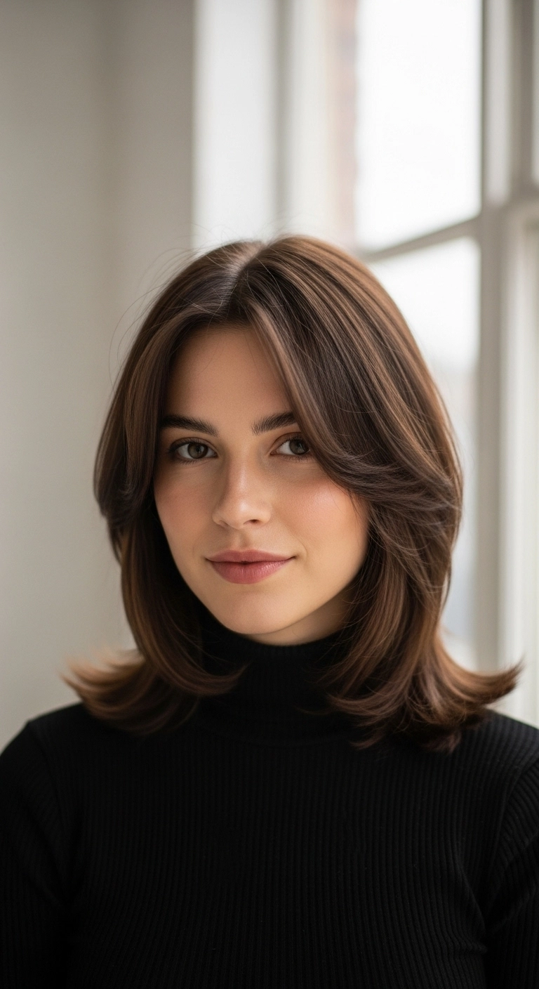 90s Layered Chocolate Lob with Flared Ends
