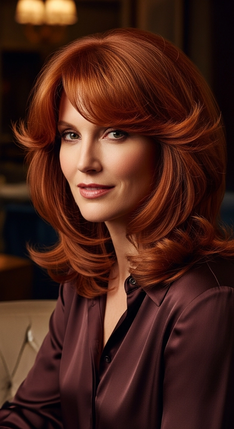 70s-Inspired Feathered Copper Lob Blowout