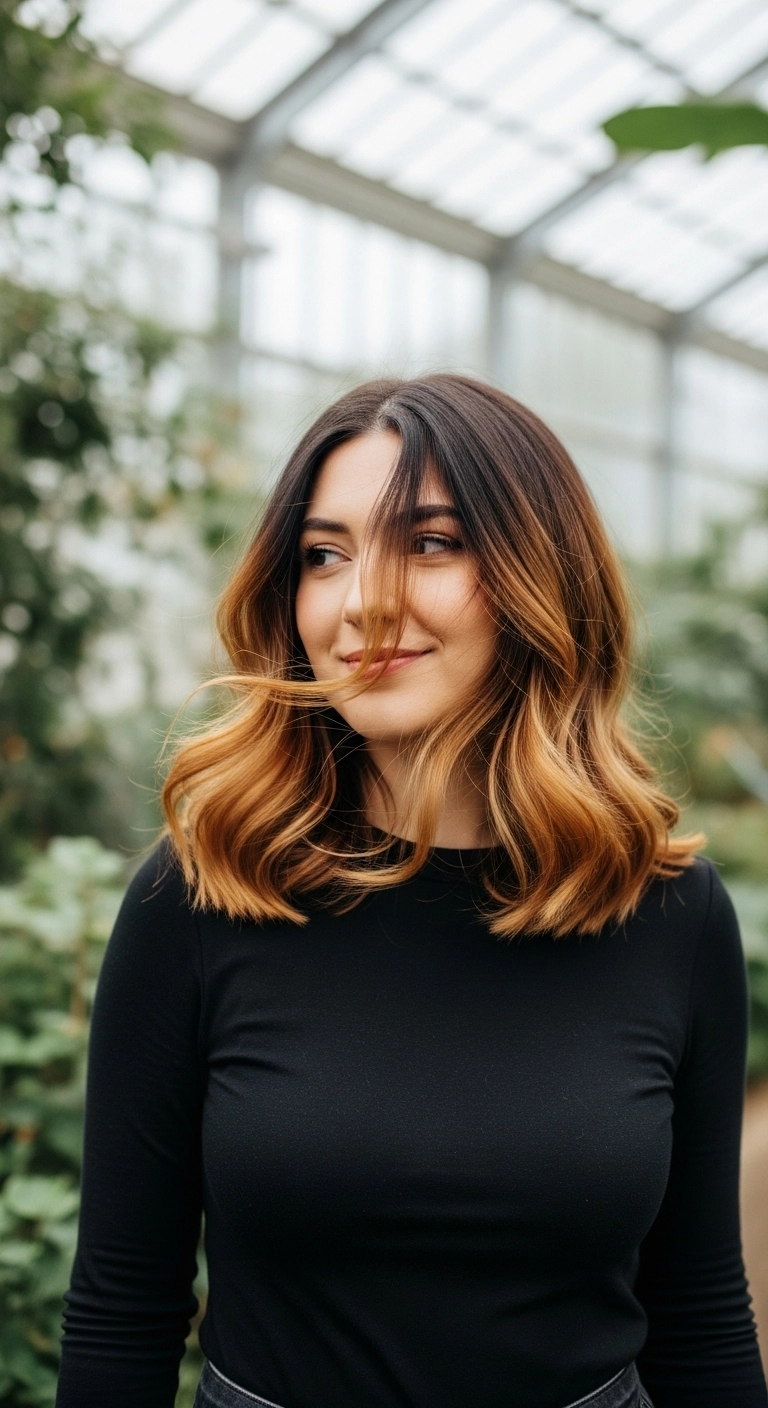 Warm Honey Balayage Wavy Lob