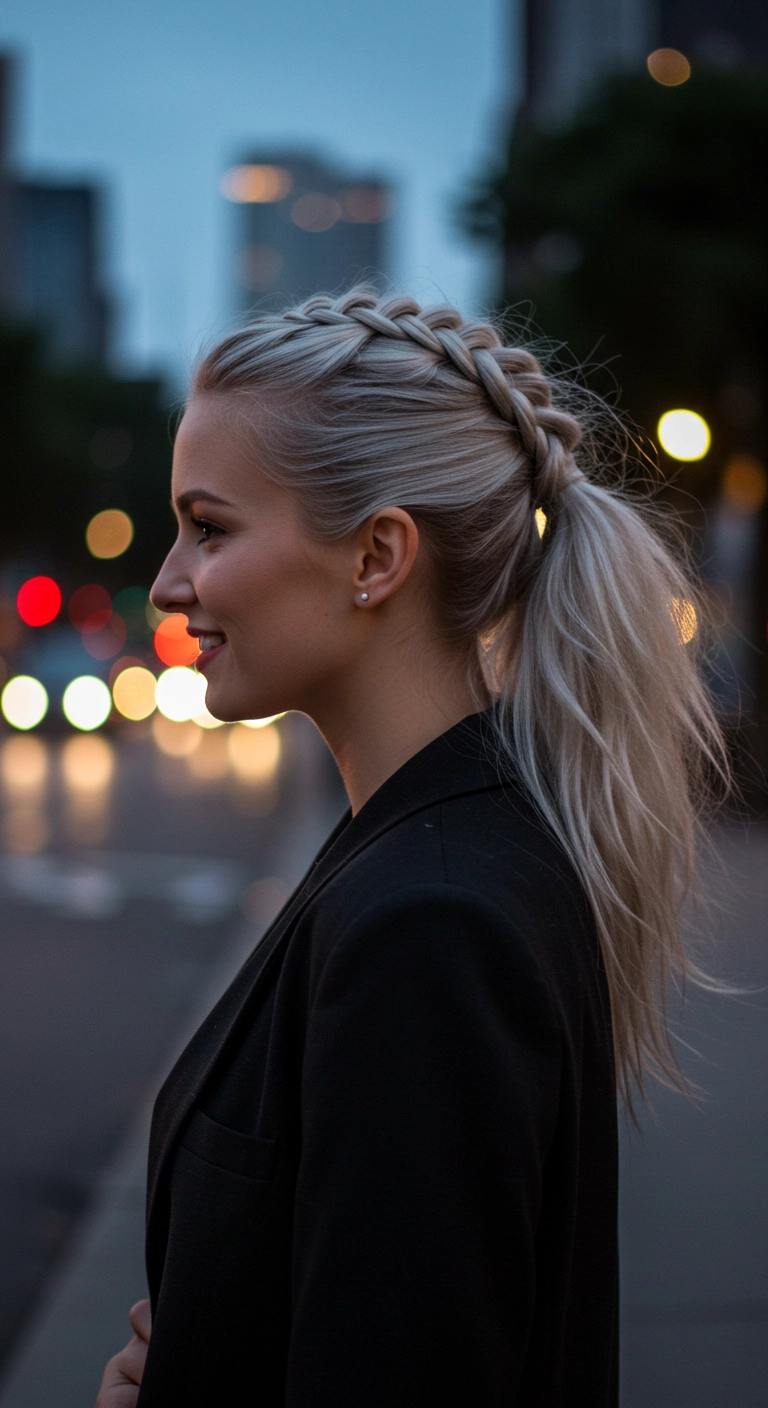 Edgy Dutch Braid Mohawk Ponytail in Platinum Blonde