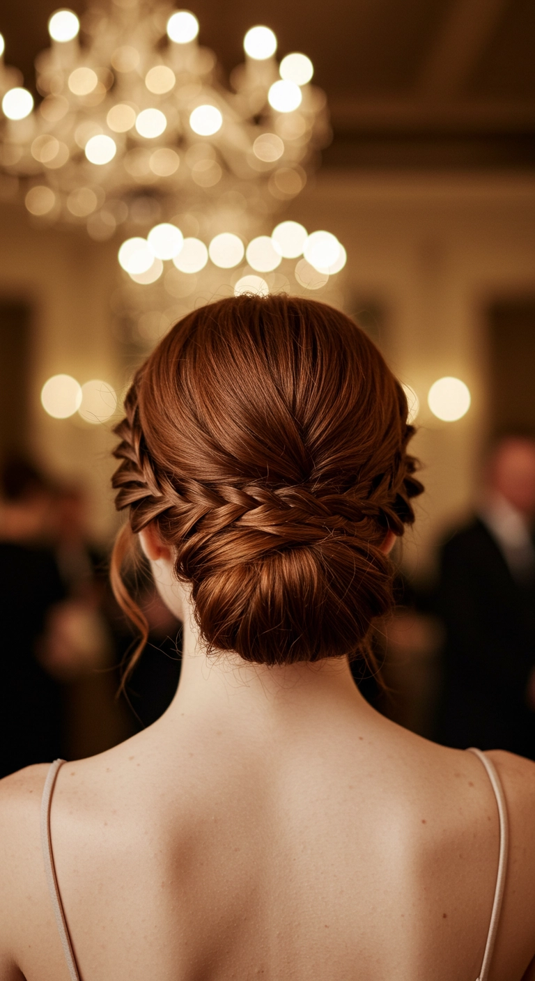 Polished Braided Low Chignon Updo in Rich Copper