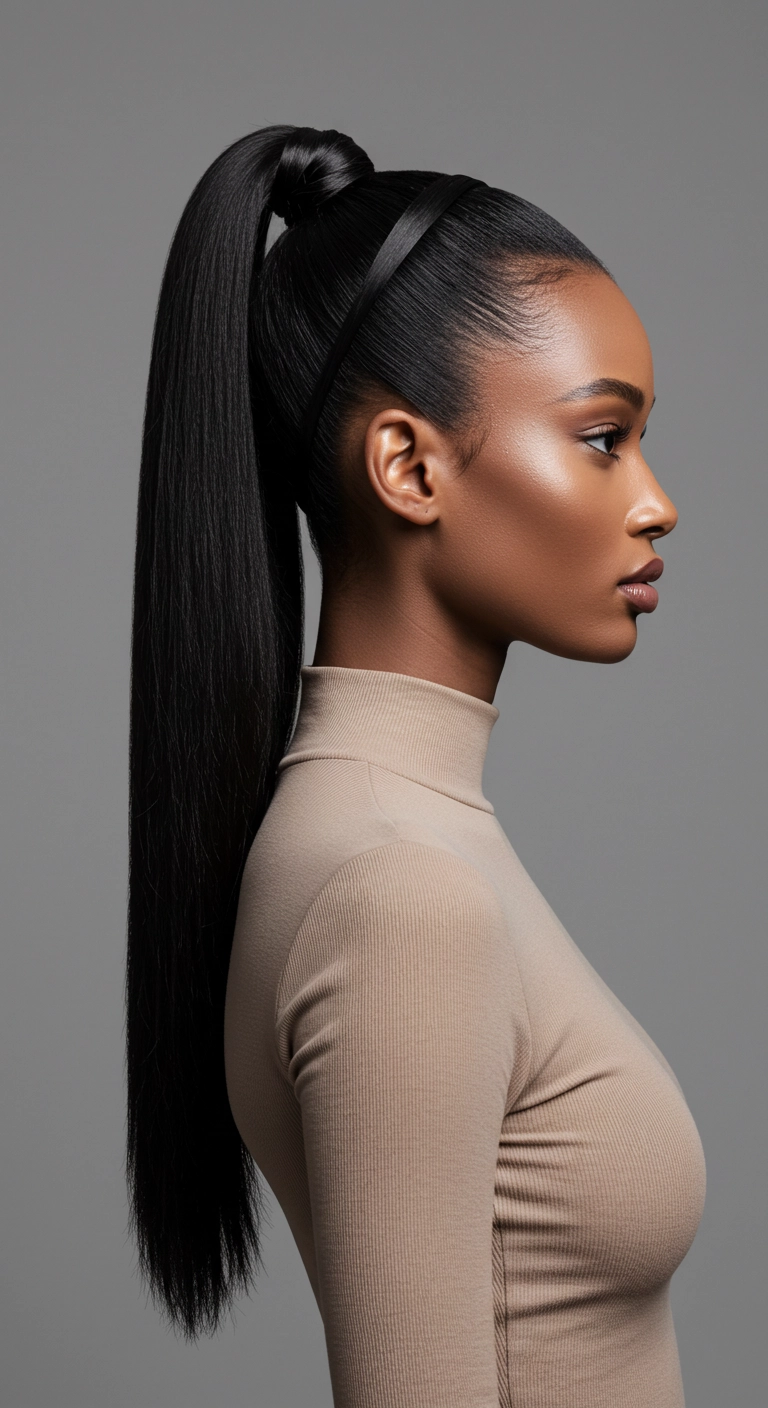 Sleek High Ponytail with Headband Accent