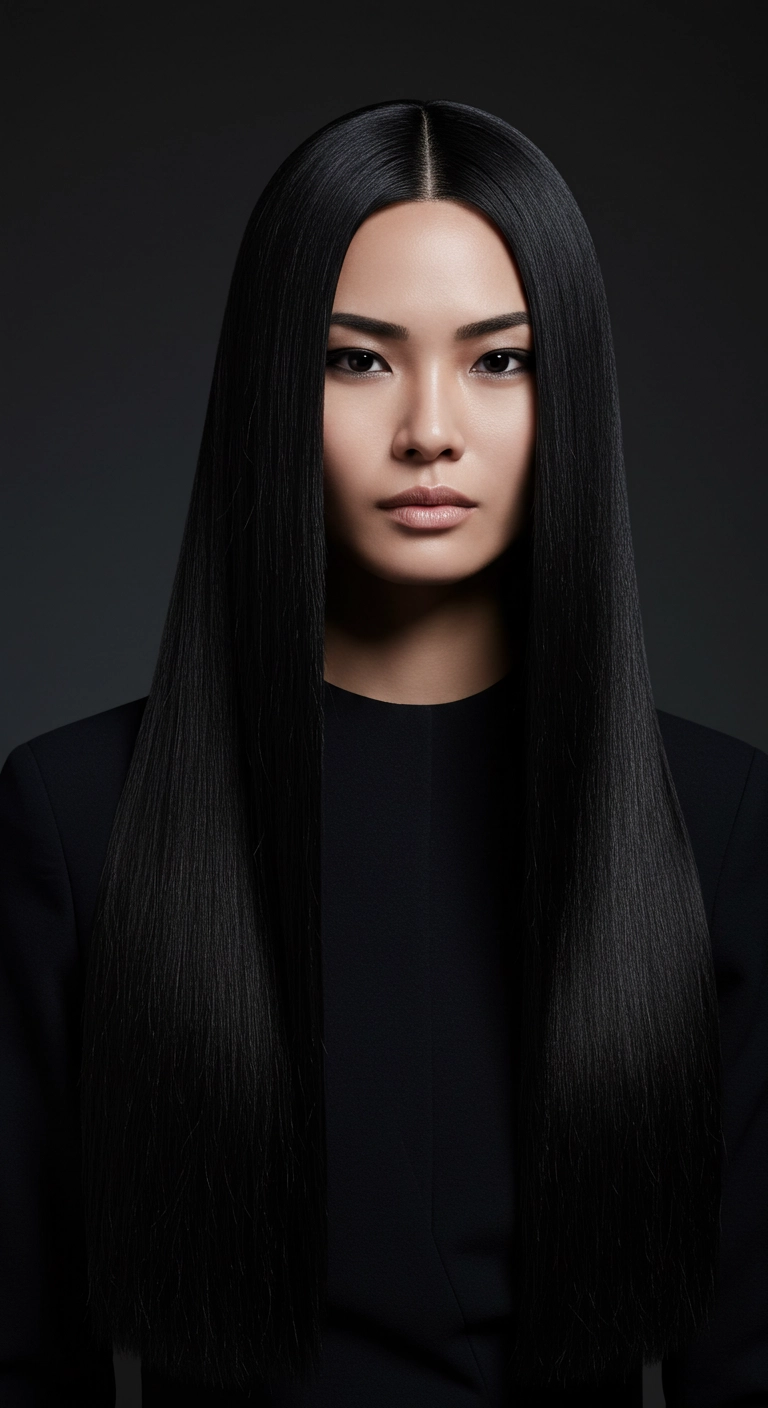 Ultra-Sleek Glass Black Blunt Cut with Center Part