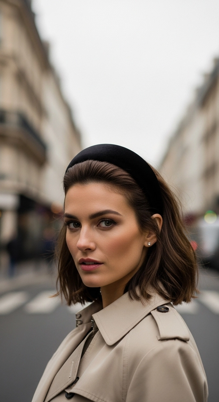 Chic Parisian Wavy Lob with Padded Velvet Headband