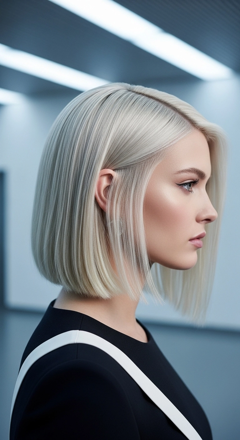 Icy Platinum Blunt A-Line Bob