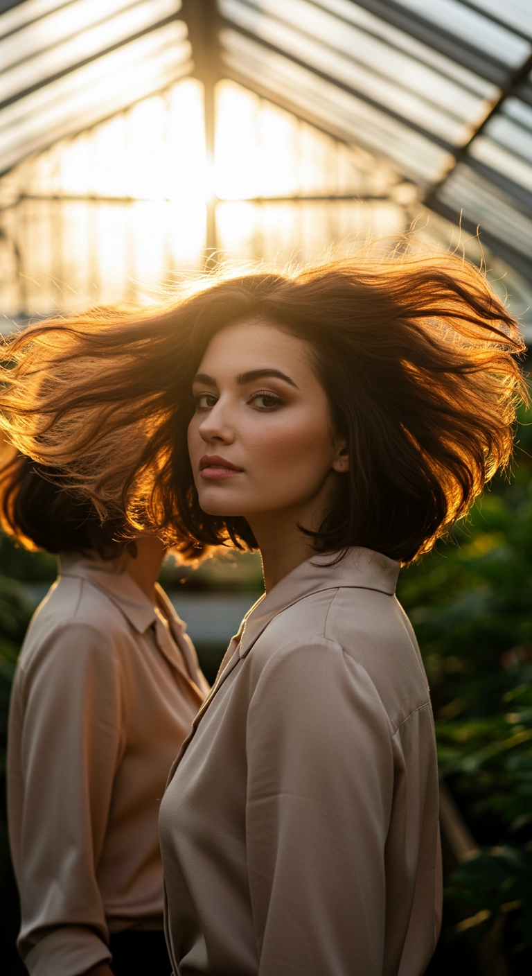 Windblown Italian Bob with Warm Chocolate Glow