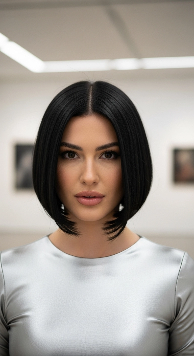 Ultra-Sleek Inward-Curved Jet Black Bob