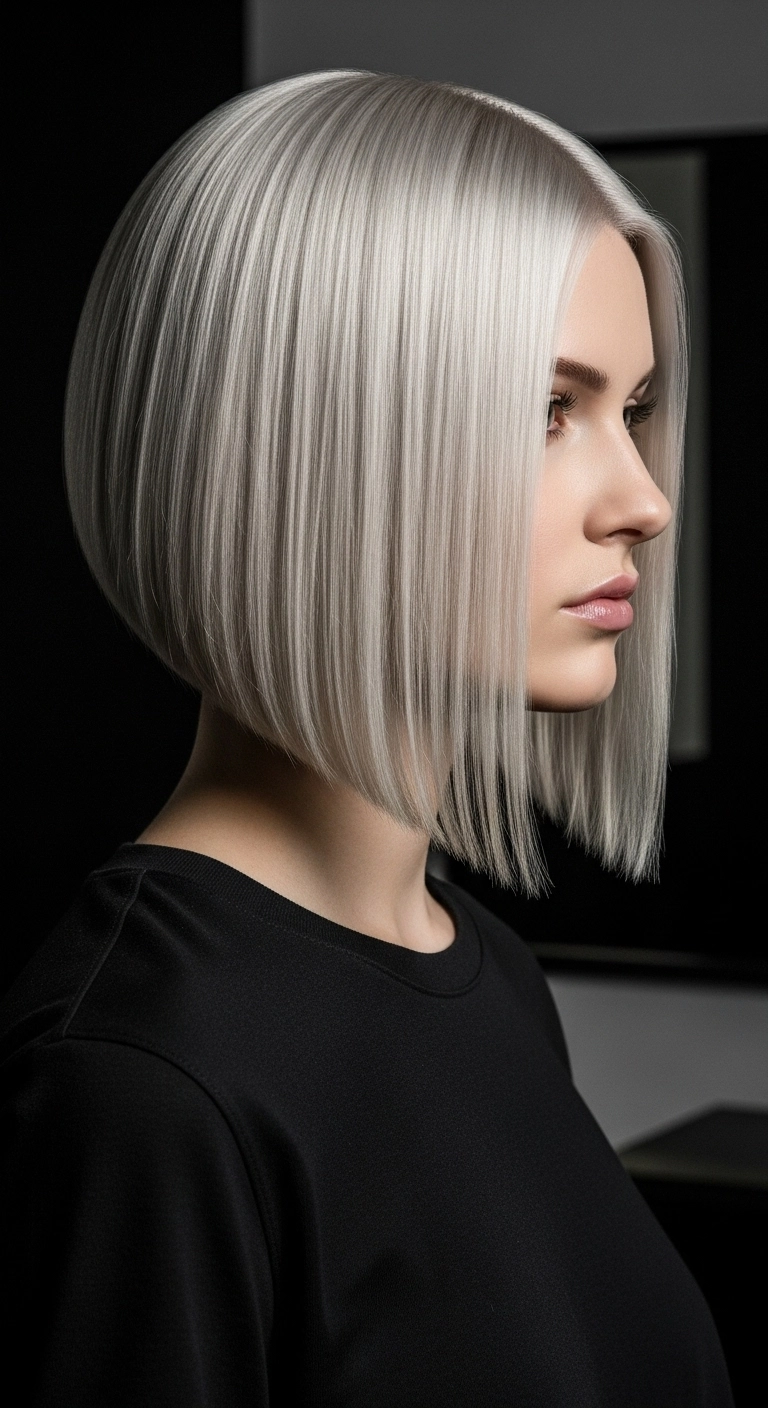 Icy Platinum Sleek Inverted A-Line Bob