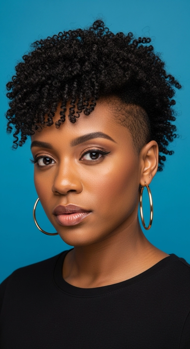 Defined Natural Frohawk with Undercut and Coiled Fringe