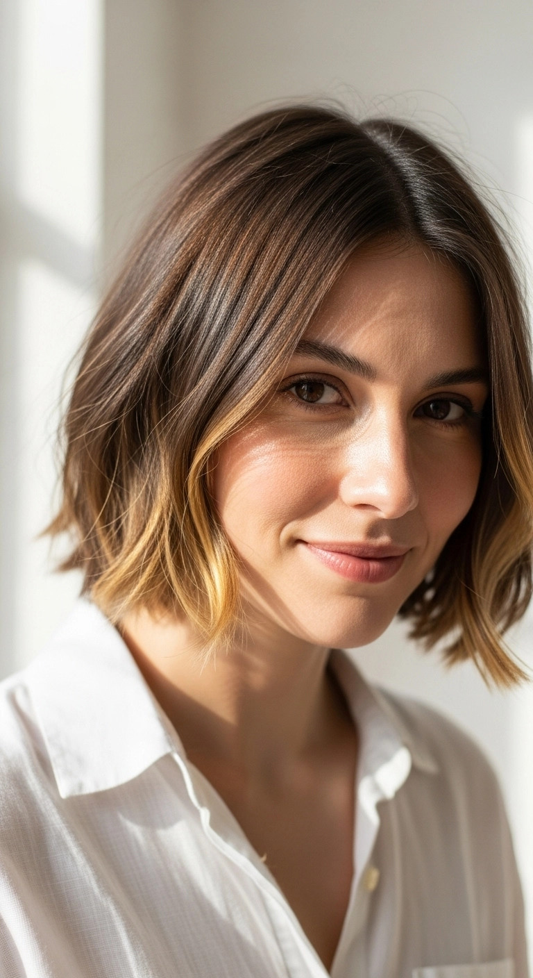 Sun-Kissed Golden Balayage Textured Bob