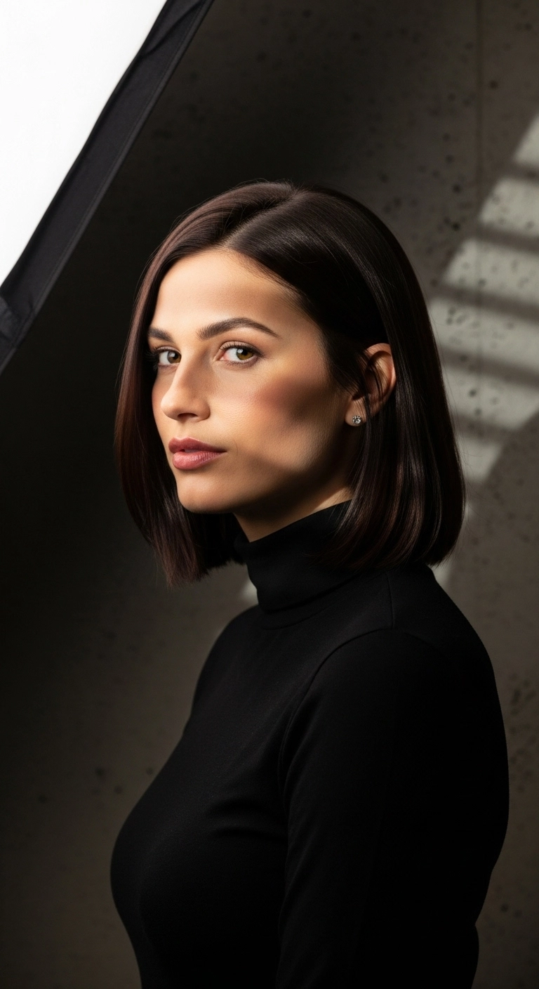 Sleek Chocolate Brown Blunt Lob Blowout