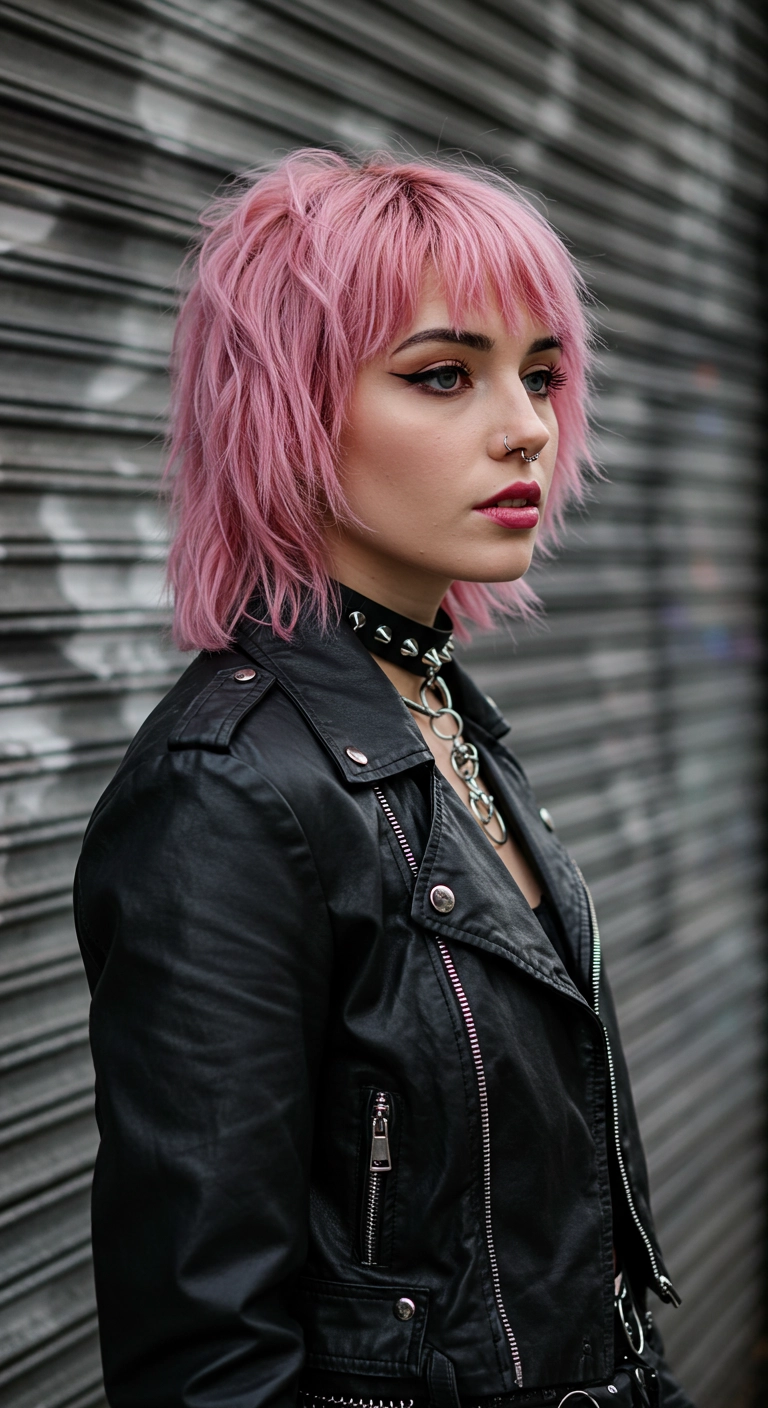 Pastel Pink Choppy Wolf Cut Shag