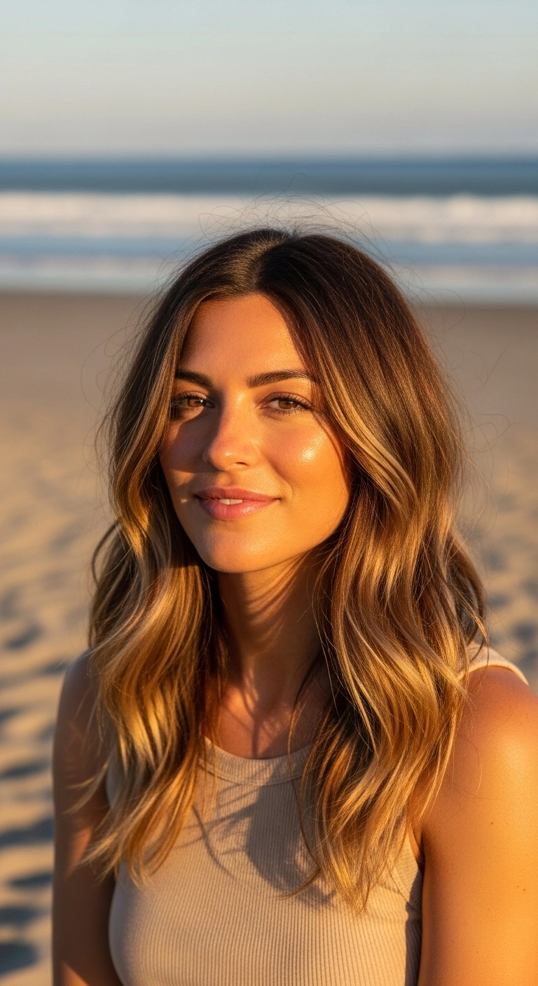 Sun-Kissed Honey Balayage with Beachy Waves