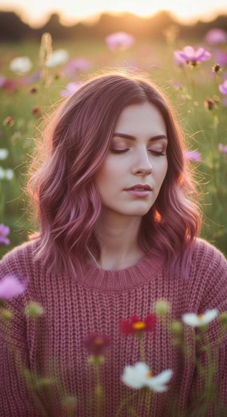 Dusty Rose Textured Lob with Soft Waves