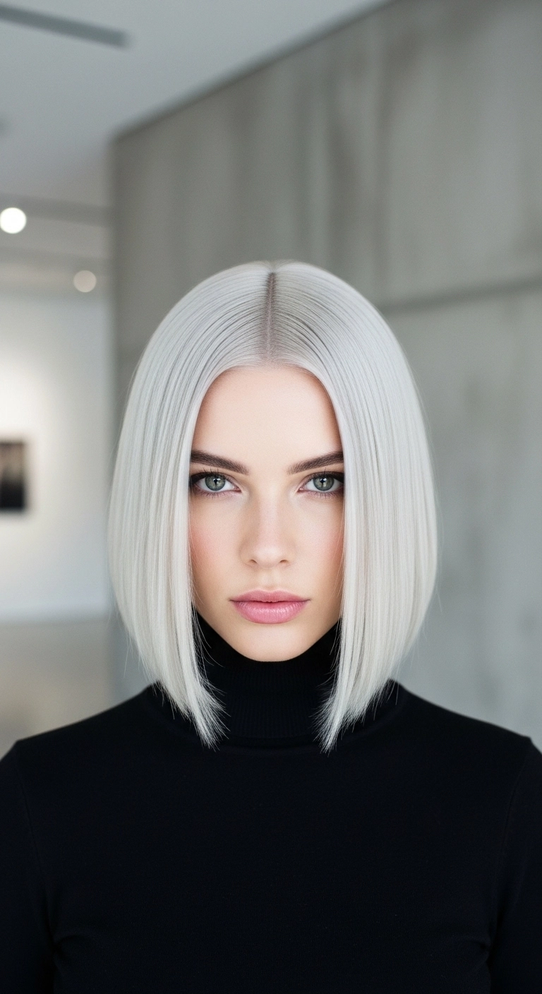 Icy Platinum Glass Hair Lob with Root Tap