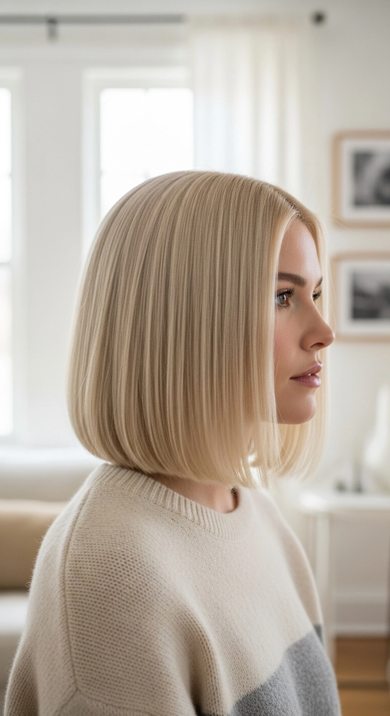 Sleek Platinum Ash Blunt Bob