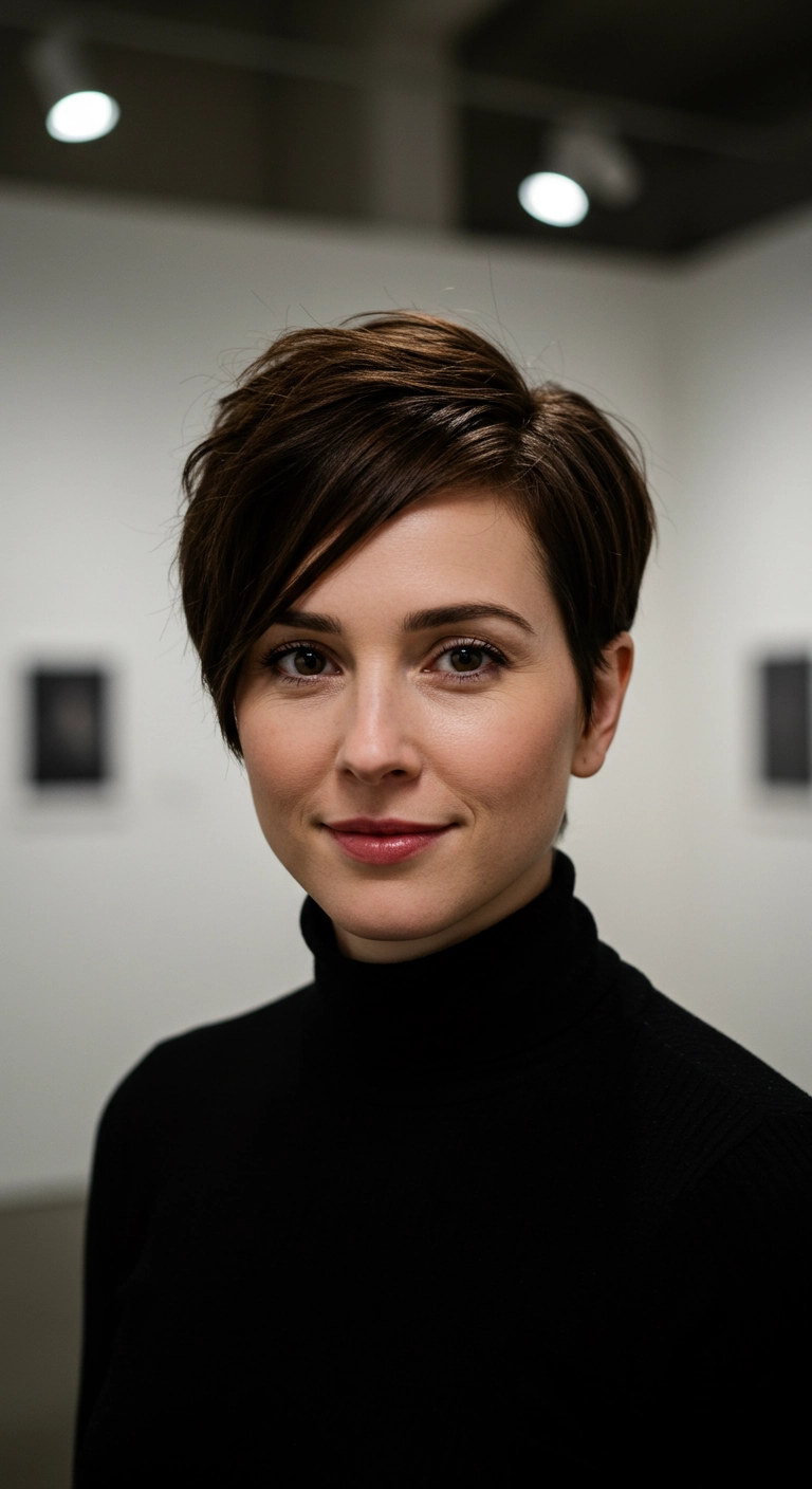 Chic Side-Swept Dark Brown Pixie Cut
