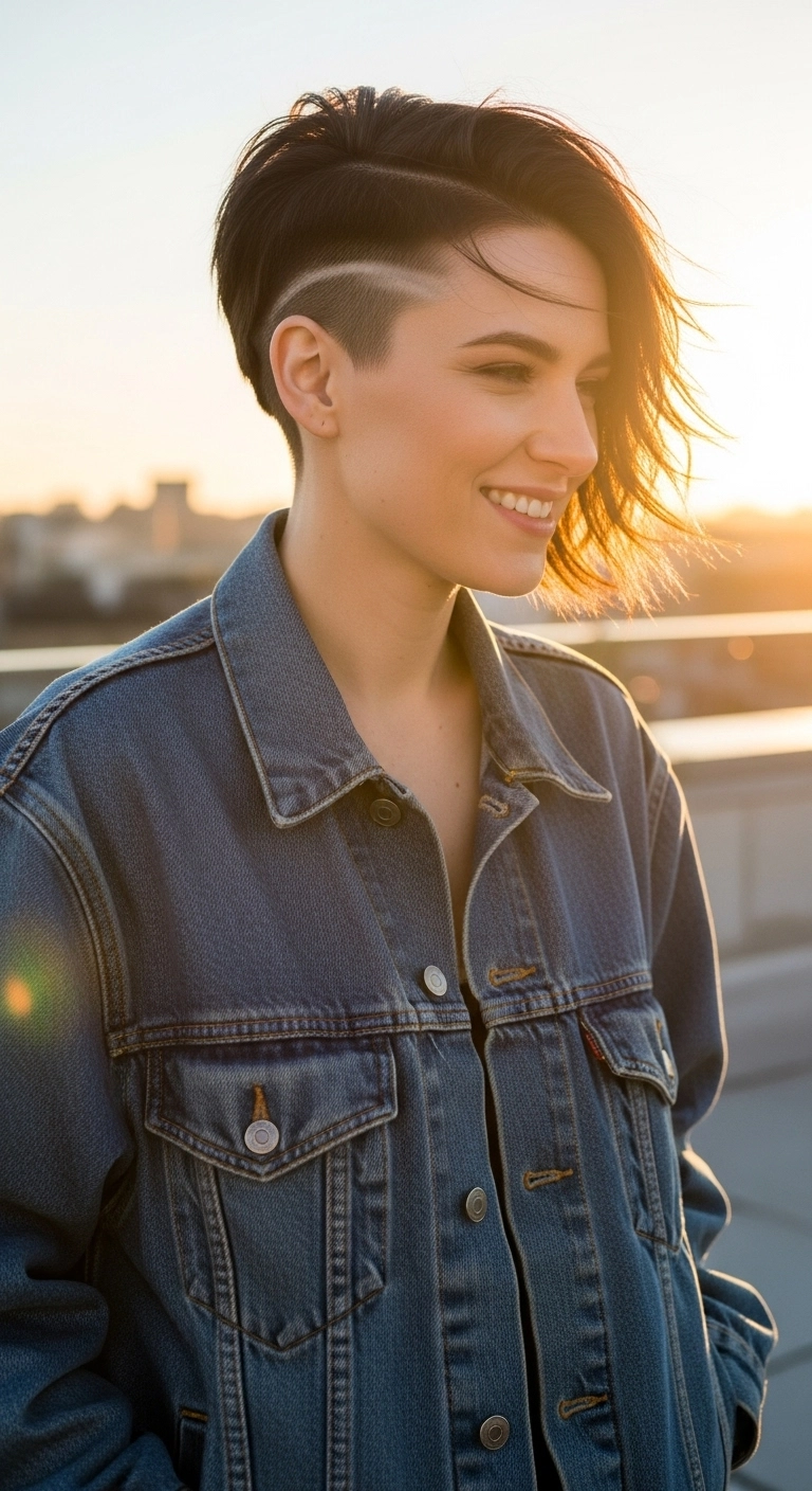 Edgy Asymmetrical Pixie Cut with Shaved Undercut Line