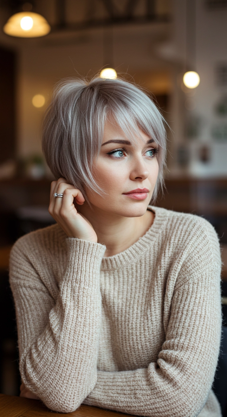 Icy Silver Platinum Textured Bixie Cut