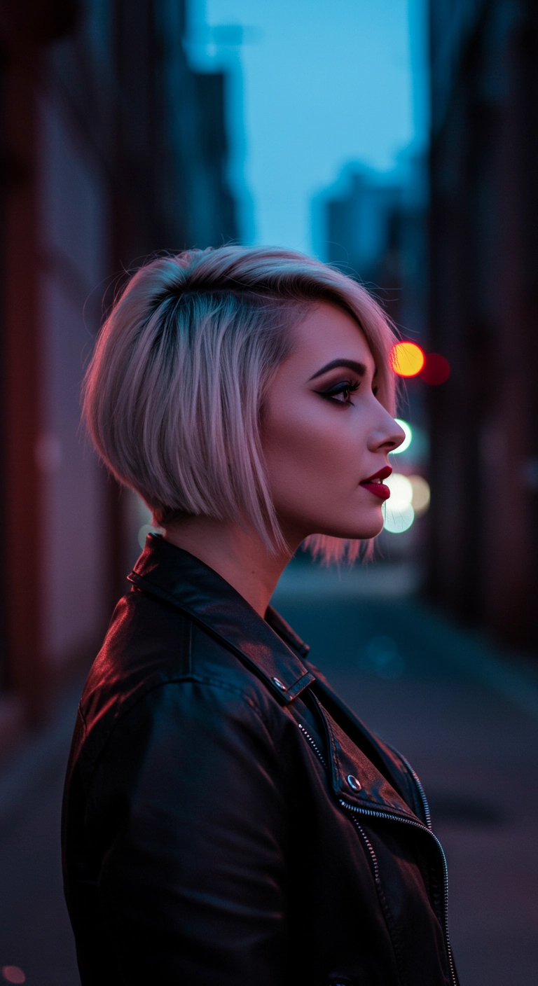 Icy Platinum Angled Bob with Deep Side Part